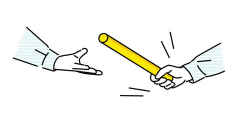 バトンを次世代の若者に手渡す手のイラストー企業ー工業、倉庫、運送系ービジネスアイコンイラスト素材