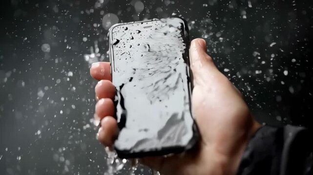 Medium shot showcasing a specialist spraying hydrophobic nanocoating on a smartphone screen to repel water droplets and prevent smudging.