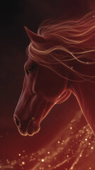 Majestic Horse Portrait: A stunning, photorealistic portrait of a horse, mane ablaze with fiery hues, embodies power and grace, a timeless symbol of freedom and vitality.