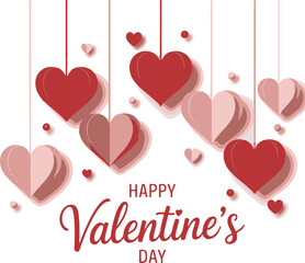 Happy Valentine&rsquo;s Day Minimal Typography Design with Heart Line Art and Pink Love Elements
