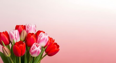 Vibrant Tulip Bouquet Against a Soft Pink Backdrop.