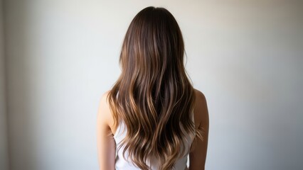 Obraz premium Woman with long brown hair standing with her back to the camera