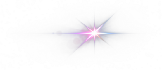 Pink purple glowing star light with bright horizontal lens flare and radiant beams, abstract luminous cosmic energy effect illustration on transparent background