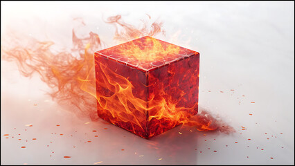 A warm fire with burning in cube and fire red colour flames glowing.