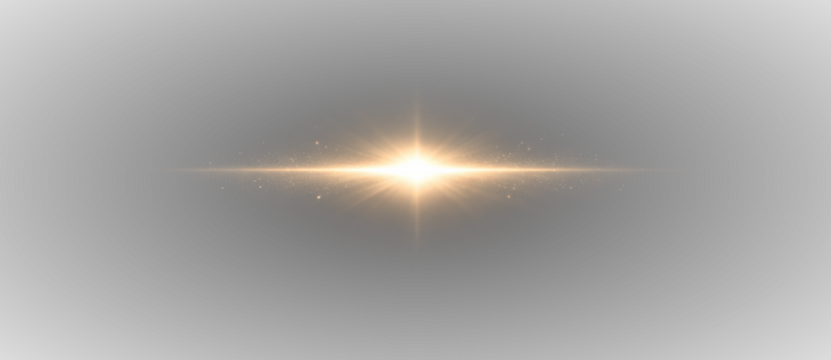Golden light explosion with glowing particles and horizontal lens flare, abstract luminous energy burst illustration on transparent background - Powered by Adobe