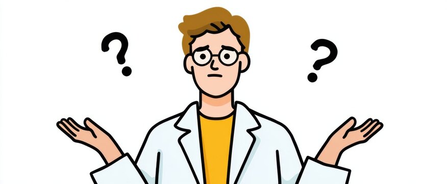 doc in a lab coat looking puzzled about patient signs