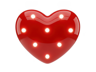 Illuminated red heart isolated on transparent background