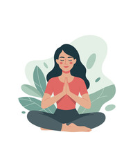 Obraz premium A serene illustration depicts a young woman peacefully meditating in a cross legged position