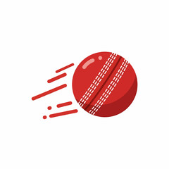 Flying red cricket ball vector icon on white background