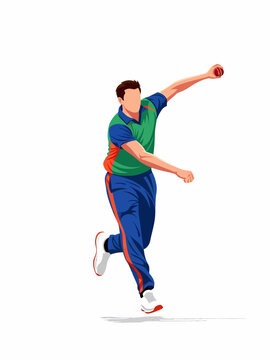 Dynamic cricket bowler in action pose illustration