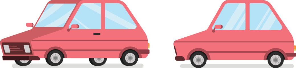 Retro Compact Car Flat design Set. Retro Hatchback Car.Front and Side View
