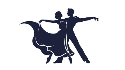 Elegant Couple Silhouette Performing a Passionate Partner Dance, Isolated White Background