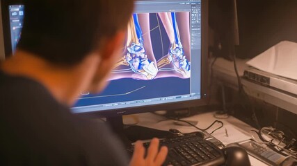 Medium shot of a learner participating in a virtual podiatric surgery simulation on a computer emphasizing digital skill development and detailed anatomy. - Powered by Adobe