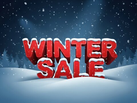 Winter sale red 3d text on snowy landscape with trees
