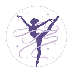 Elegant ballerina in a graceful pose within a circular lavender frame © Shafiqul