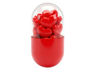 Red hearts in capsule isolated on transparent background