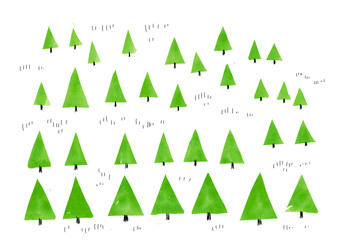 Hand drawn watercolor green tree illustration set　手書きの木と森のイラストセット