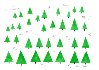 Hand drawn watercolor green tree illustration set　手書きの木と森のイラストセット