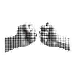 Two clenched fists facing each other in halftone black style