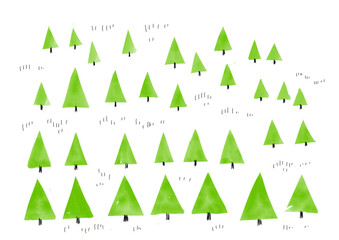 Hand drawn watercolor green tree illustration set　手書きの木と森のイラストセット