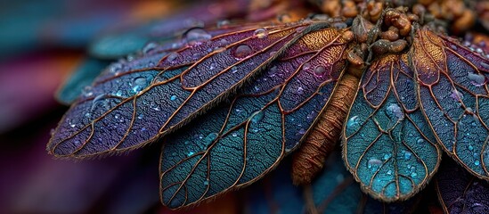 Close-up of a vibrant flower with water droplets on intricate petals