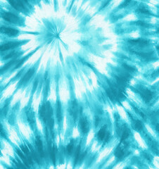 Seamless Cyan Tie-Dye Spiral Pattern Textile Background