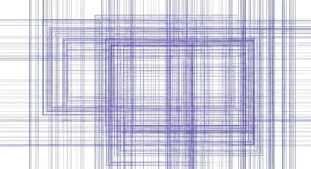 Abstract composition of overlapping, blue rectangles and lines on white