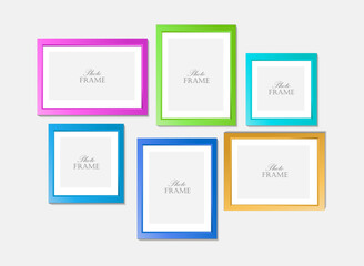 Realistic colorful design photo frames on white background. Decorative template for baby, family or memories. Scrapbook concept, vector illustration. Birthday. Colorful photo frames 