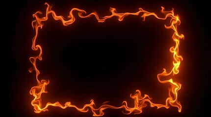 Striking orange and yellow flames intricately outline a central empty rectangular border against a dark backdrop