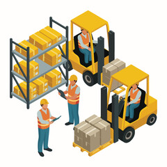  Isometric Warehouse Logistics & Forklift Vector Illustration