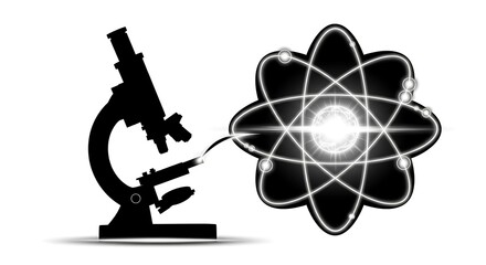 Microscope Examining Atom Structure Illustration.