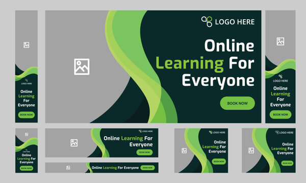Customizable vector online education web set banner design for social media post, daily learning web bundle banner design, editable vector eps 10 file format
