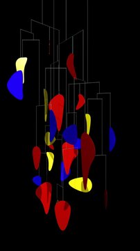 Abstract Kinetic Mobile Sculpture Loop.
Abstract kinetic sculpture inspired by the mobiles of Alexander Calder, featuring colorful shapes suspended in balanced motion.