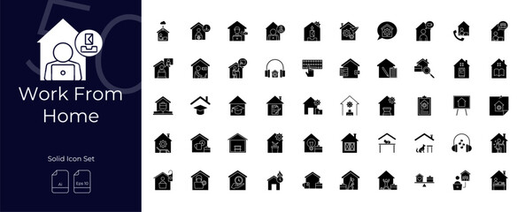 Work From Home Solid Editable Icons set