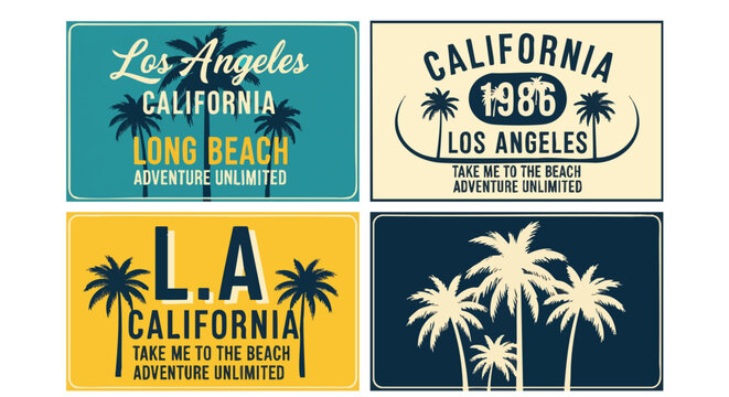 Retro California Beach Vibes: Los Angeles & Long Beach Vintage Style Graphics.