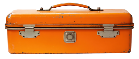 Orange Toolbox With Metal Details On Transparent Background