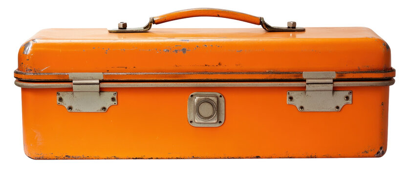 Orange Toolbox With Metal Details On Transparent Background