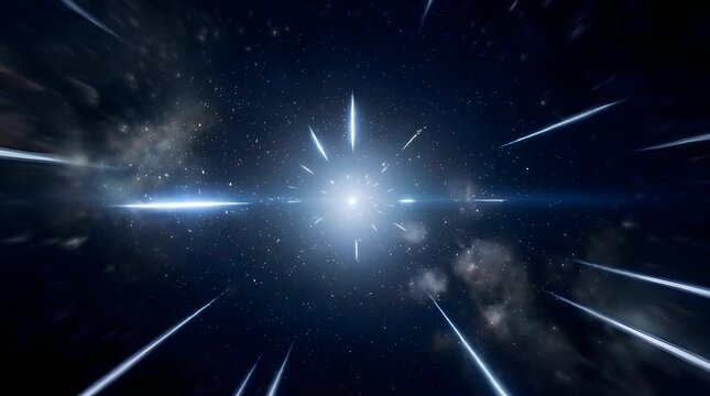 white  stars light trail coming from front, concept for time travel, interstellar travel, dimensional travel, going to the future.