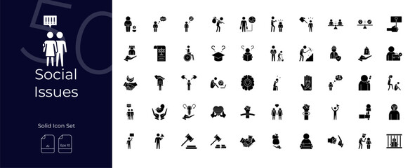 Social Issues Solid Editable Icons set