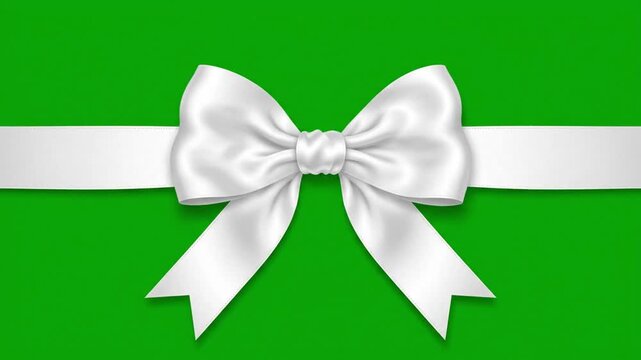 White Ribbon Bow Forming Animation on Green Screen, 4K Gift Wrap Decoration Loop for Celebrations and Holidays