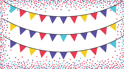 Obraz premium Vector illustration of a happy birthday card with colorful carnival bunting flags and bright party ribbon decoration for a festive celebration