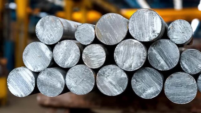 Closeup view of short nonferrous rods being inspected for surface finish and dimensional accuracy in a controlled factory environment.