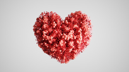 Red spheres forming a heart shape, representing love, valentine's day, and digital connection