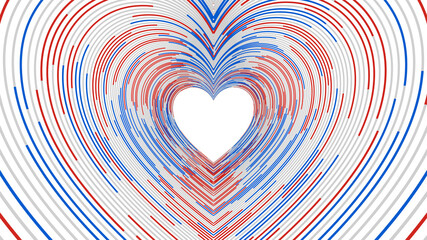 Red and blue lines forming a heart tunnel, ideal for valentine's day and love concepts