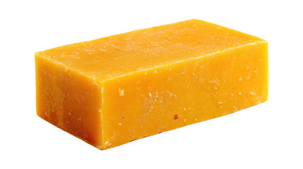 A yellow bar of soap is sitting on a white background