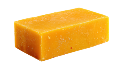 A yellow bar of soap is sitting on a white background