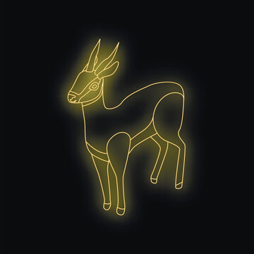 Stylized yellow neon glowing outline of a small dik dik gazelle standing against a dark background