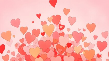 A vibrant and colorful illustration of floating hearts on a soft pink background for valentine's day or love themed designs