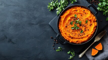 Wholesome vegan shepherd s pie in rustic dish with sweet potato mash topping, comfort food vibes