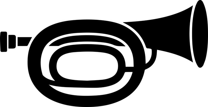 Elegant black silhouette of a classic bugle instrument, perfect for music themes and celebratory designs that demand attention and timeless style